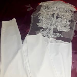 Fashion Nova XL lace/ Cotton blend Jumper Pant suit All white